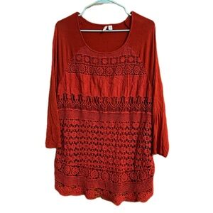 Cato’s Chic Deep Orange Crochet Tunic Top Size XL